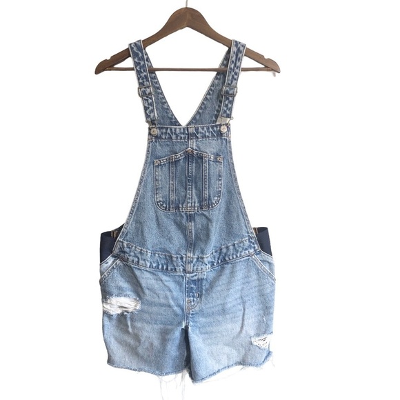 Old Navy Maternity Distressed Denim Overall Shorts Small - Picture 1 of 7